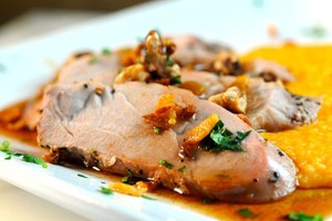 Spicy Roast Pork with Sweet Potato Polenta